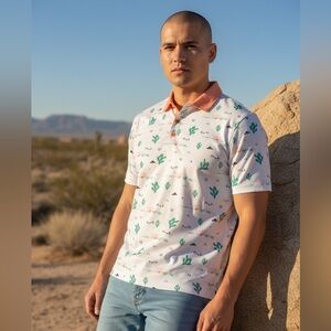 Swannies Men’s Golf Polo Shirt Large Cactus Desert Print